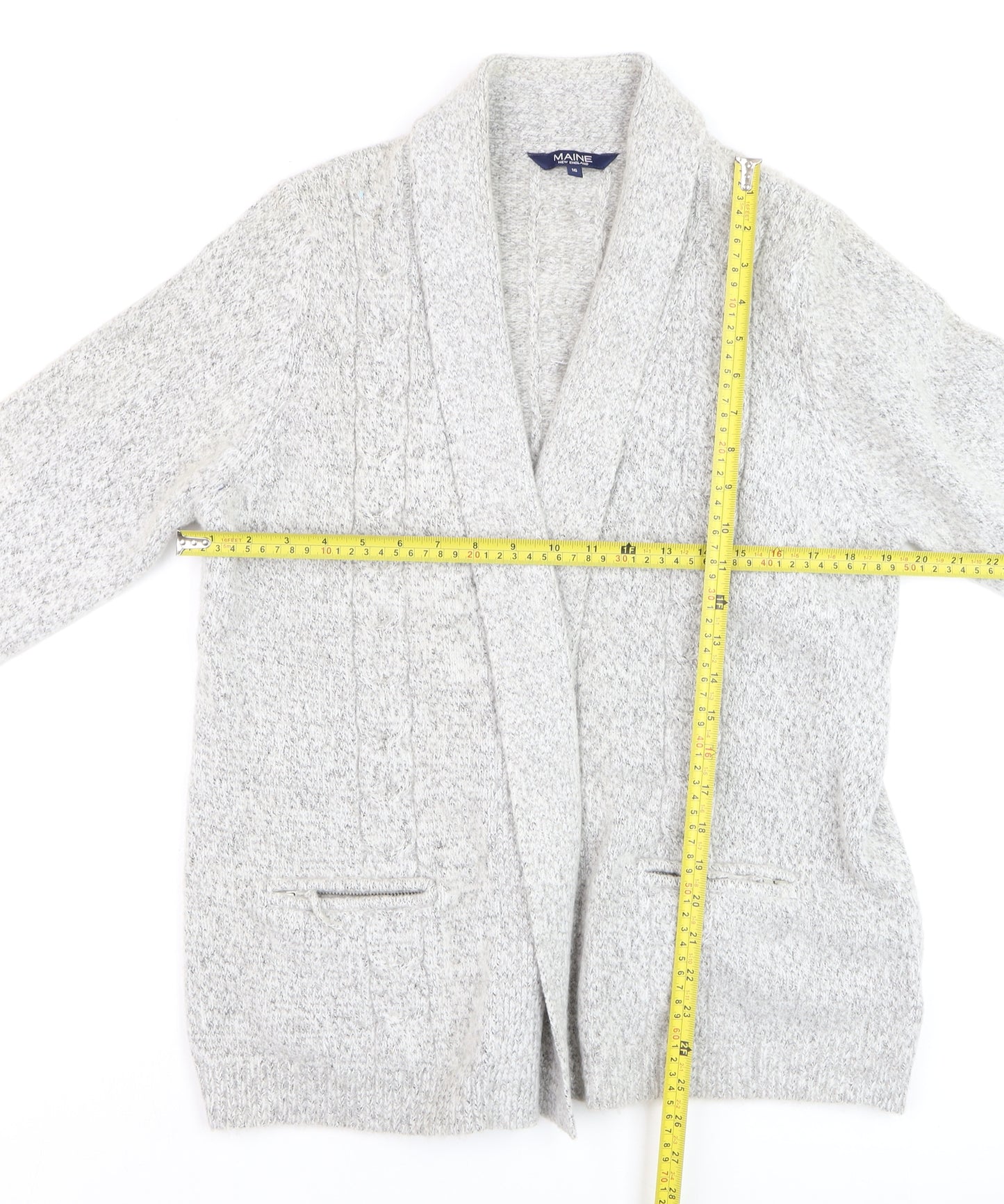 Maine New England Women’s Grey Cable-Knit Cardigan Size 16