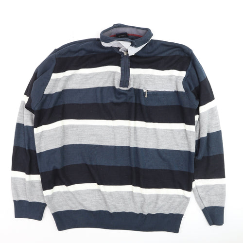 VIP STONES Men’s Blue Striped 3XL Wool Blend 1/2 Zip Jumper
