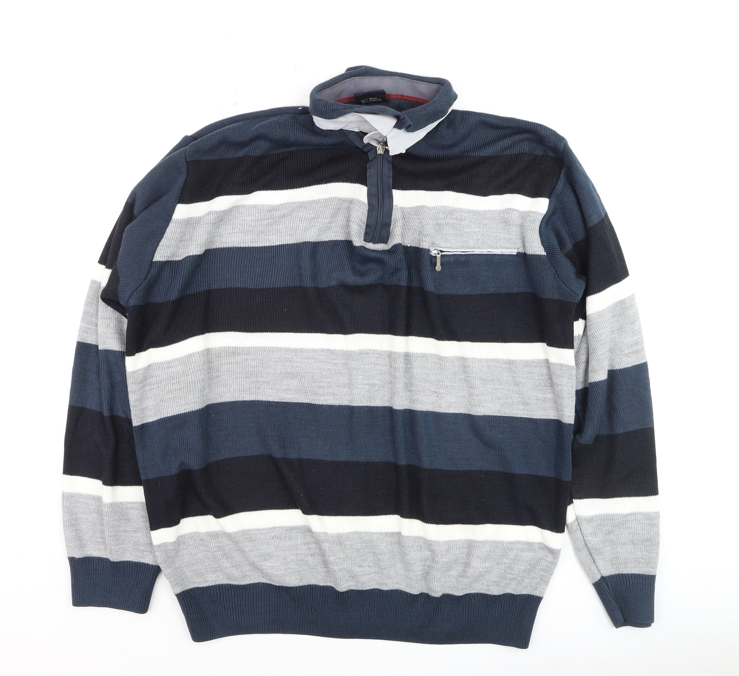 VIP STONES Men’s Blue Striped 3XL Wool Blend 1/2 Zip Jumper