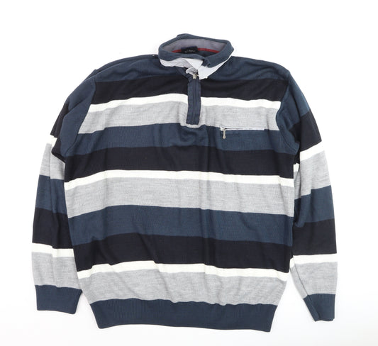 VIP STONES Men’s Blue Striped 3XL Wool Blend 1/2 Zip Jumper