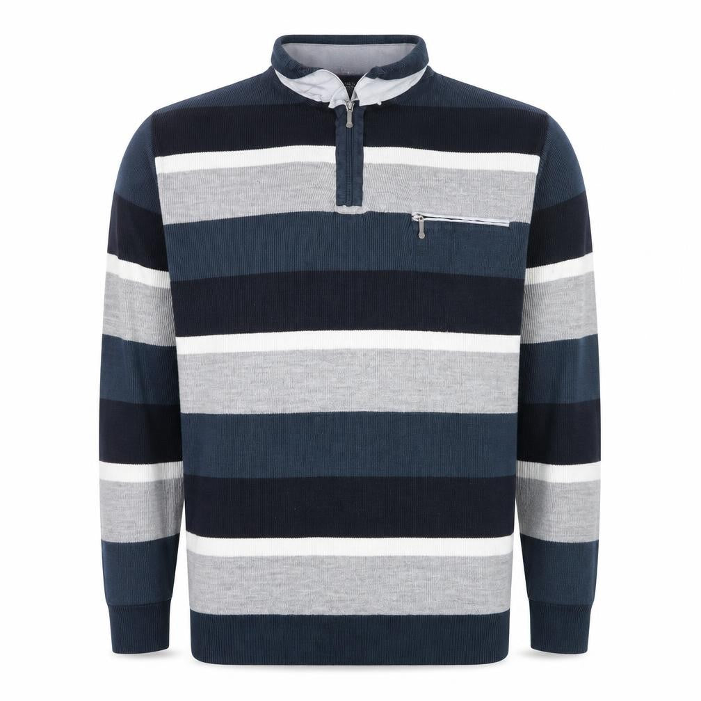 Front view of VIP STONES Men’s Blue Striped 3XL Wool Blend 1/2 Zip Jumper
