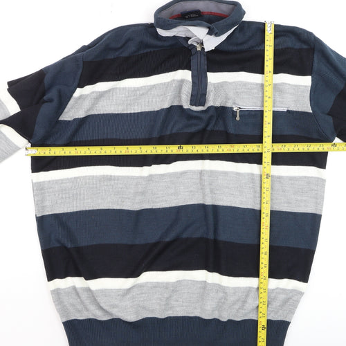 VIP STONES Men’s Blue Striped 3XL Wool Blend 1/2 Zip Jumper