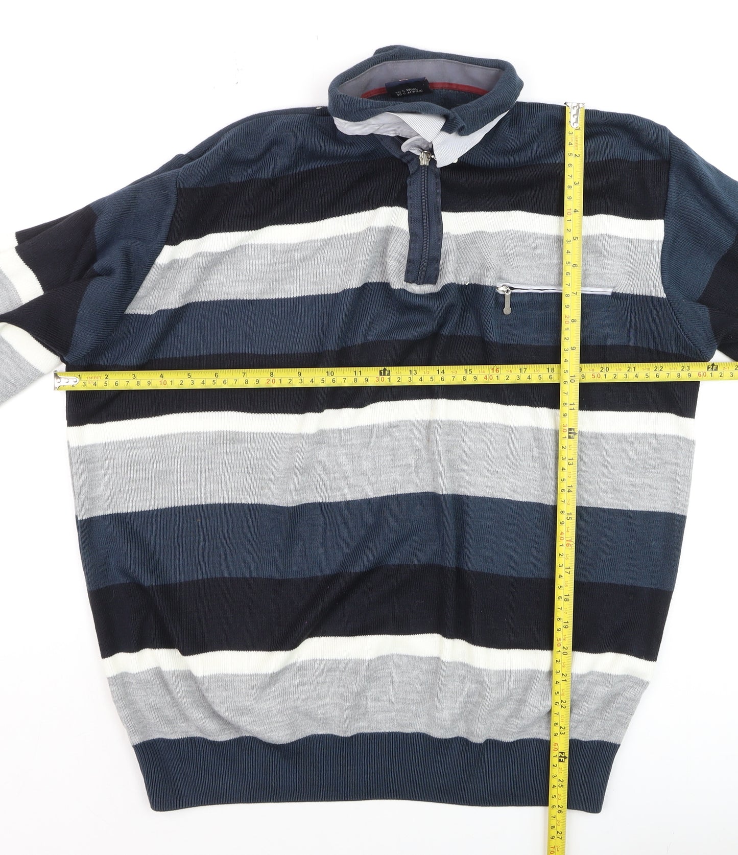 VIP STONES Men’s Blue Striped 3XL Wool Blend 1/2 Zip Jumper
