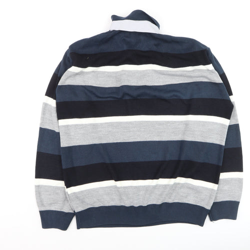 VIP STONES Men’s Blue Striped 3XL Wool Blend 1/2 Zip Jumper