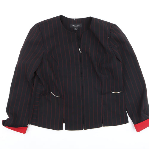 Perceptions Women’s Black Red Striped Petite 8 Zip Front Blazer