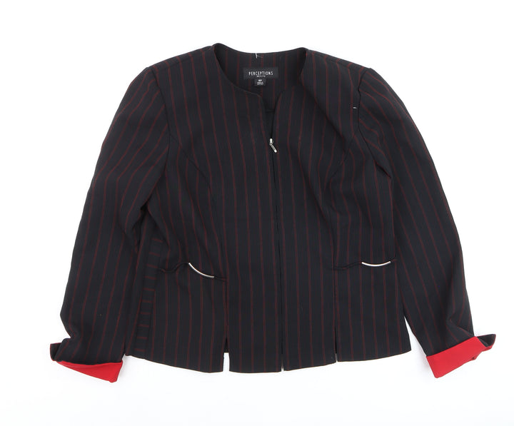 Perceptions Women’s Black Red Striped Petite 8 Zip Front Blazer