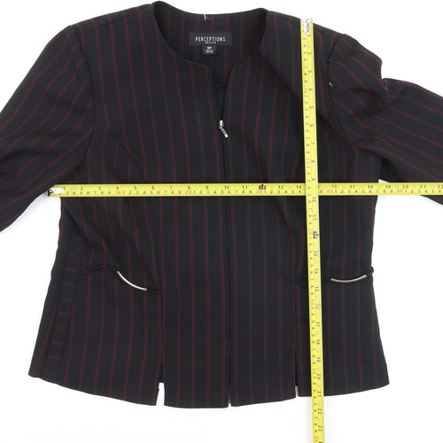 Perceptions Women’s Black Red Striped Petite 8 Zip Front Blazer