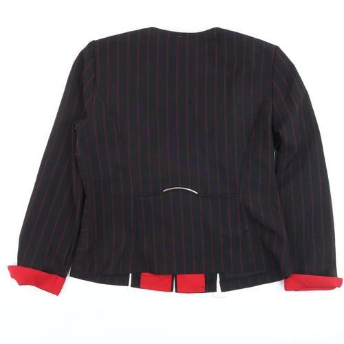 Perceptions Women’s Black Red Striped Petite 8 Zip Front Blazer