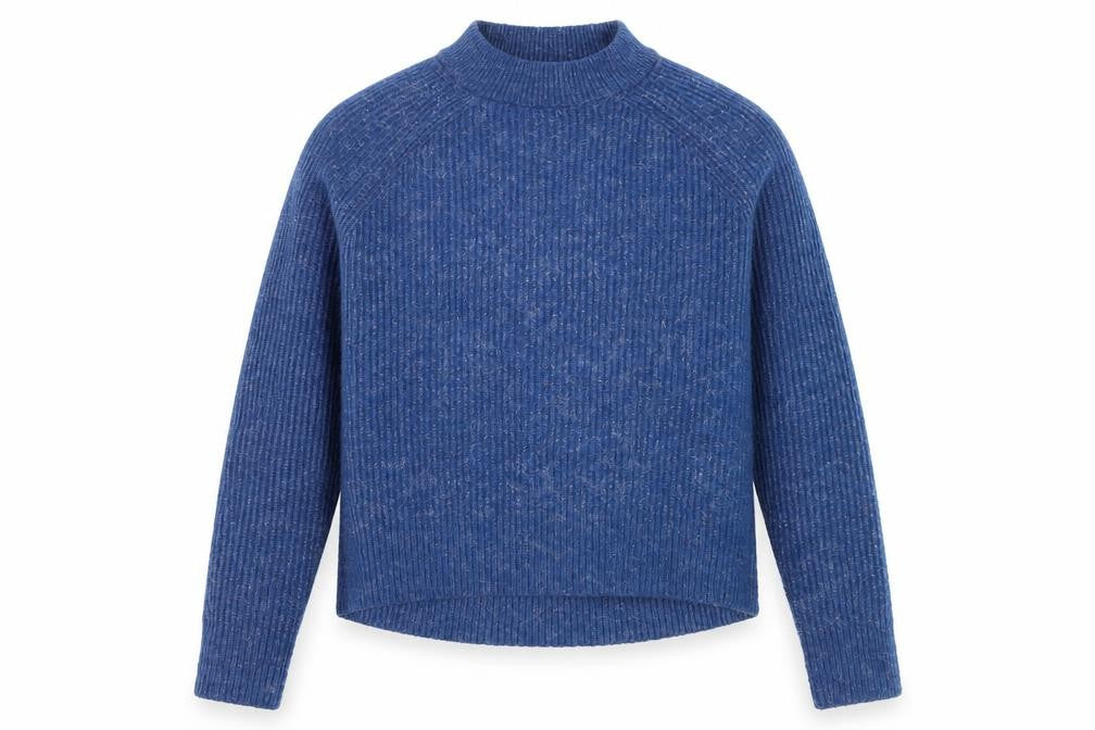 H&M Women Blue Mock Neck Rib-Knit Acrylic Jumper S