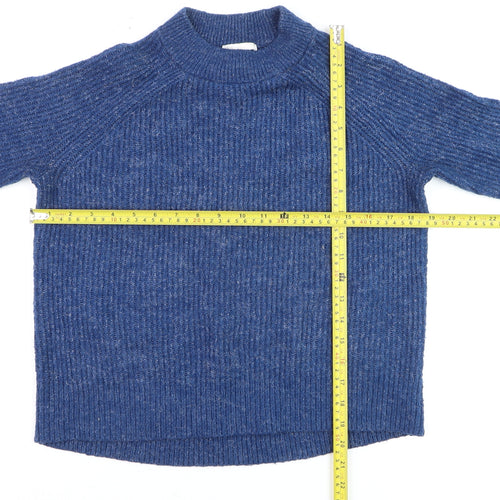 H&M Women Blue Mock Neck Rib-Knit Acrylic Jumper S