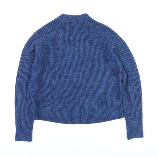 H&M Women Blue Mock Neck Rib-Knit Acrylic Jumper S