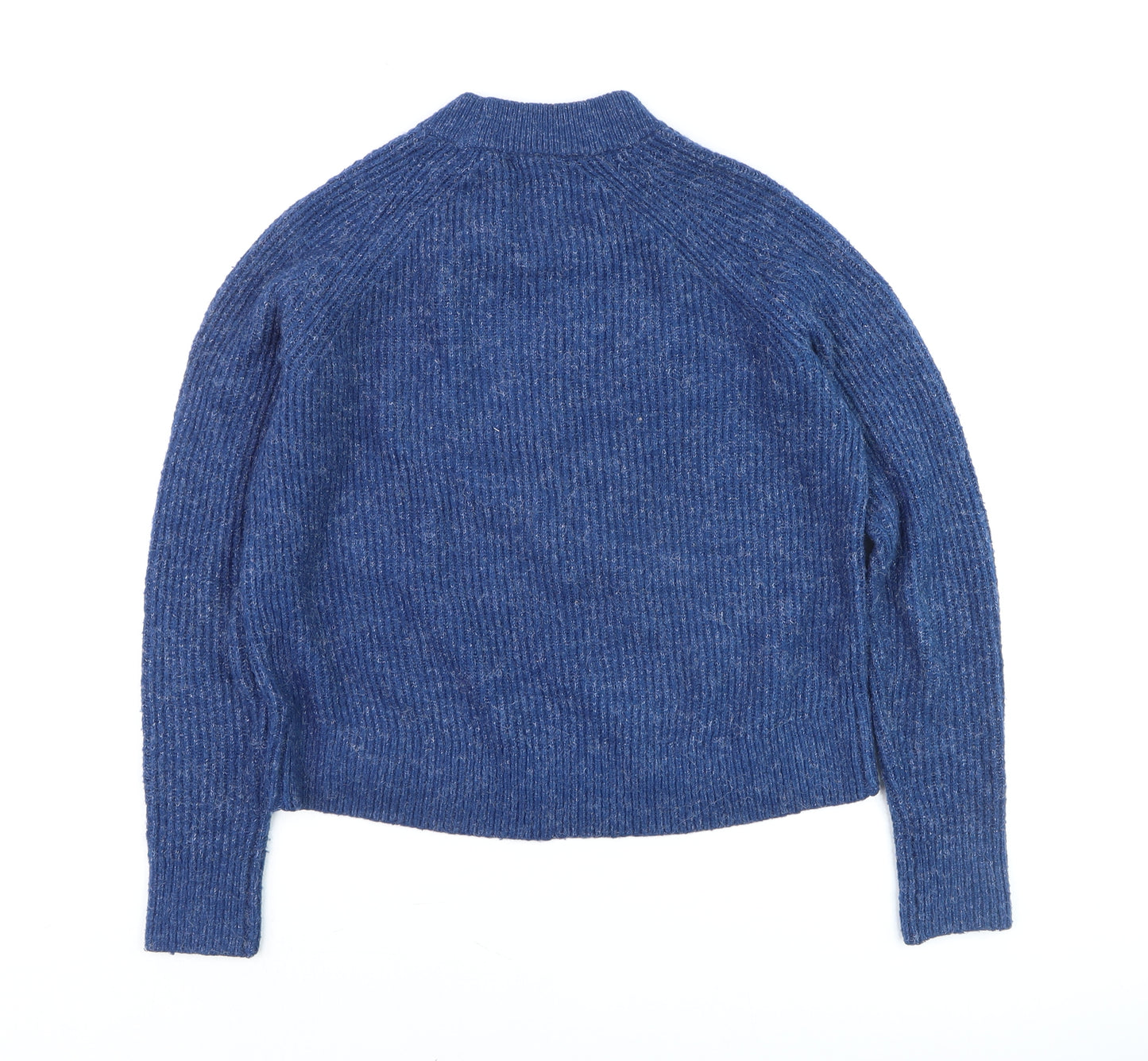 H&M Women Blue Mock Neck Rib-Knit Acrylic Jumper S