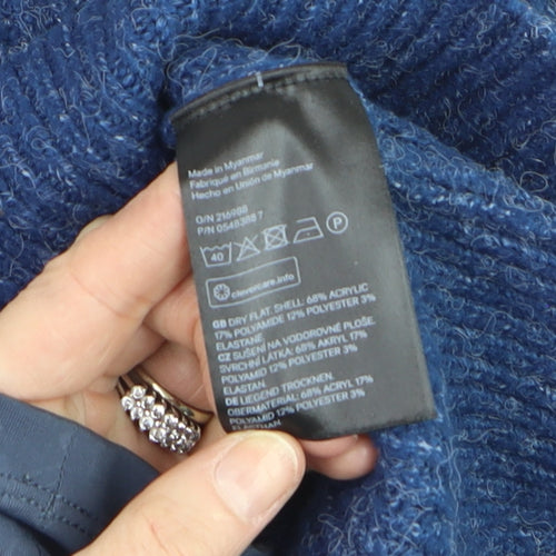 H&M Women Blue Mock Neck Rib-Knit Acrylic Jumper S