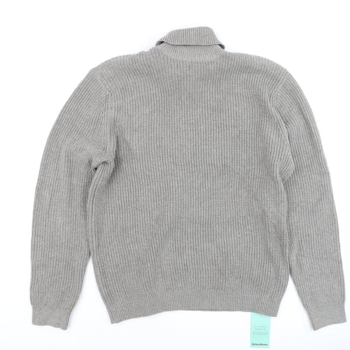 Burton London Men's Grey Roll Neck Cotton Blend Jumper Size L