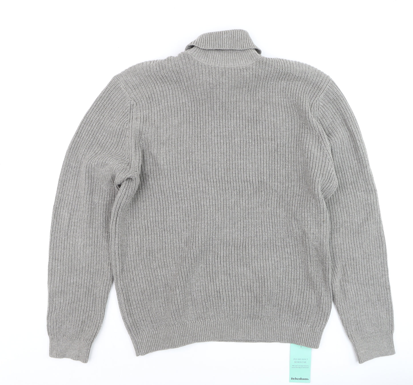 Burton London Men's Grey Roll Neck Cotton Blend Jumper Size L