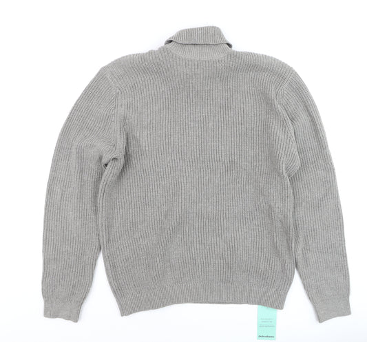 Burton London Men's Grey Roll Neck Cotton Blend Jumper Size L