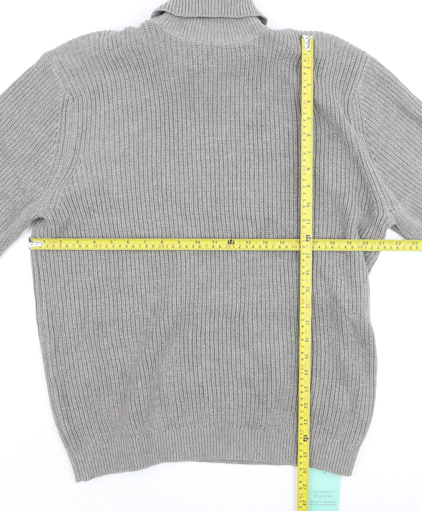 Burton London Men's Grey Roll Neck Cotton Blend Jumper Size L