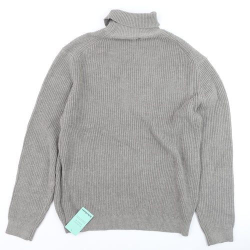 Burton London Men's Grey Roll Neck Cotton Blend Jumper Size L