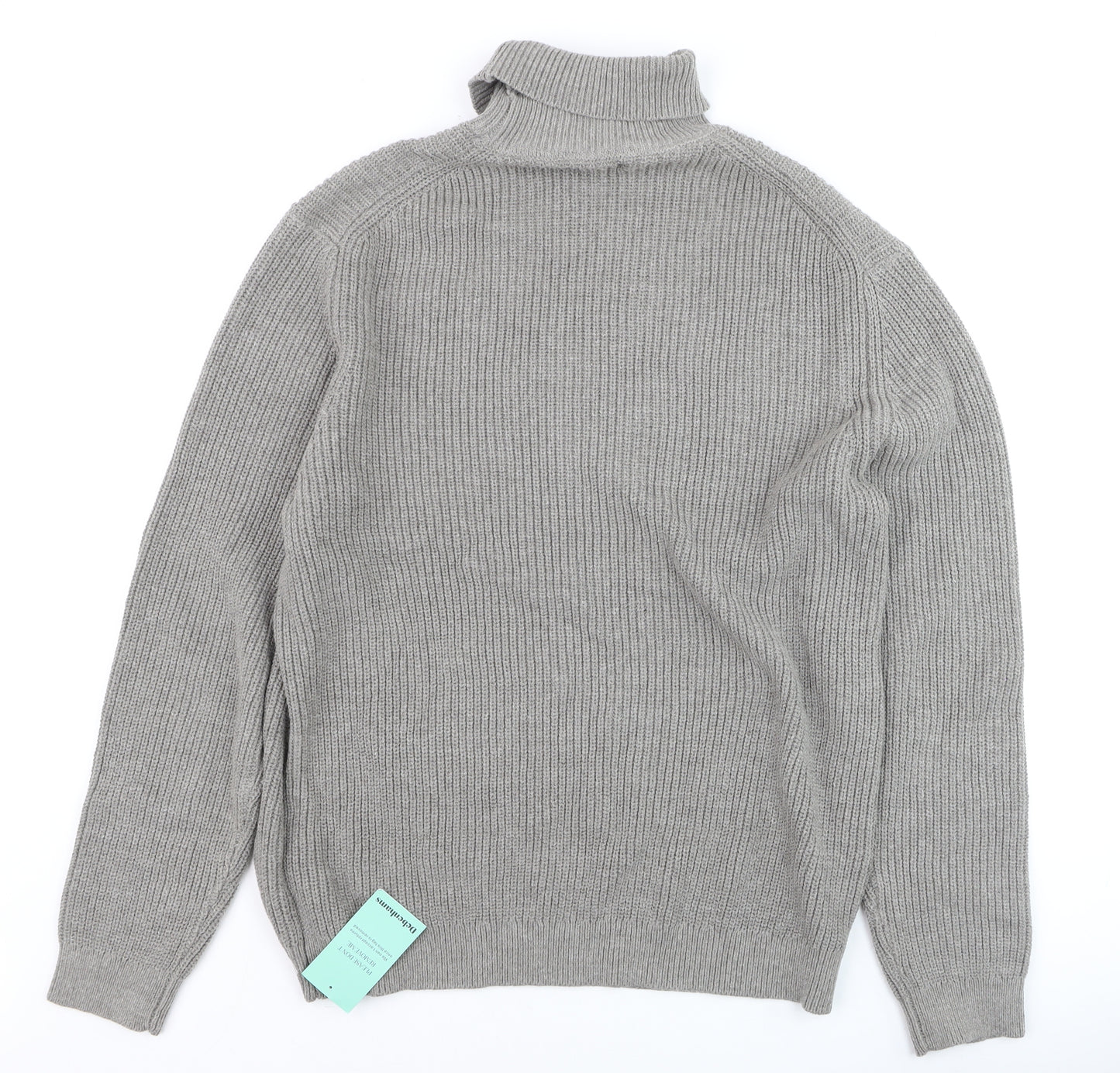 Burton London Men's Grey Roll Neck Cotton Blend Jumper Size L