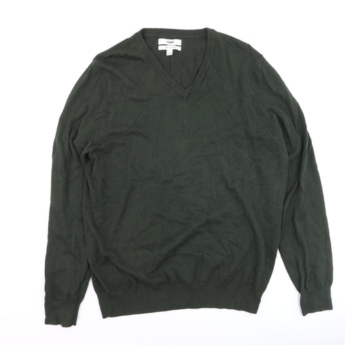 Marks and Spencer Men’s Green Cotton V-Neck Jumper L