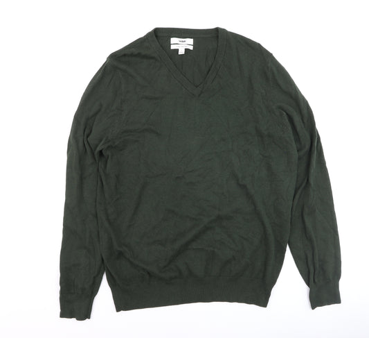 Marks and Spencer Men’s Green Cotton V-Neck Jumper L