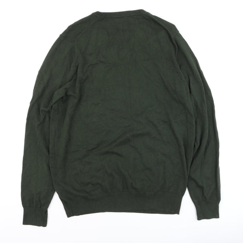 Marks and Spencer Men’s Green Cotton V-Neck Jumper L