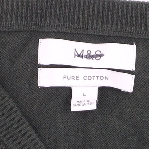 Marks and Spencer Men’s Green Cotton V-Neck Jumper L