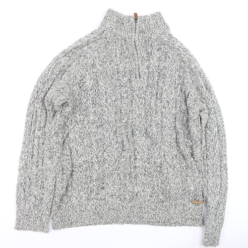 Pier One Men's Grey XL High Neck Wool Blend 1/2 Zip Cable Knit Jumper