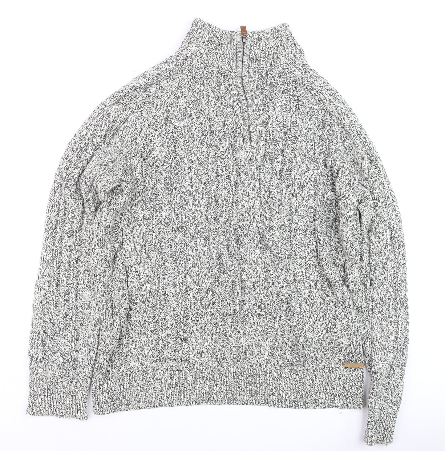 Pier One Men's Grey XL High Neck Wool Blend 1/2 Zip Cable Knit Jumper
