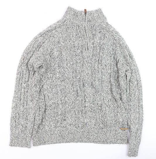 Pier One Men's Grey XL High Neck Wool Blend 1/2 Zip Cable Knit Jumper