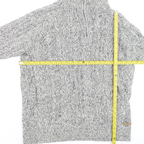Pier One Men's Grey XL High Neck Wool Blend 1/2 Zip Cable Knit Jumper