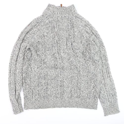 Pier One Men's Grey XL High Neck Wool Blend 1/2 Zip Cable Knit Jumper