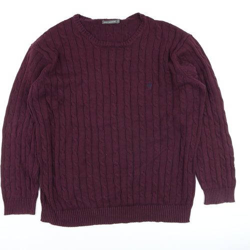 French Connection Men's Purple 3XL Cable-Knit Cotton Jumper