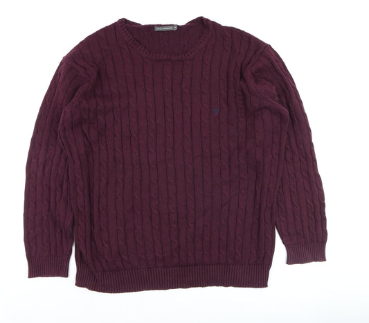 French Connection Men's Purple 3XL Cable-Knit Cotton Jumper
