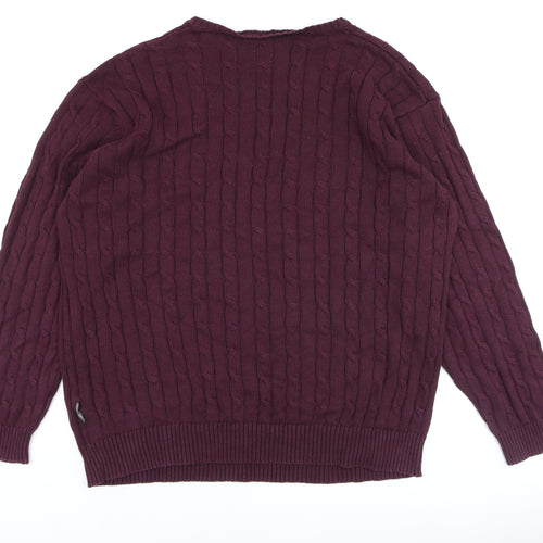 French Connection Men's Purple 3XL Cable-Knit Cotton Jumper