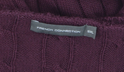 French Connection Men's Purple 3XL Cable-Knit Cotton Jumper
