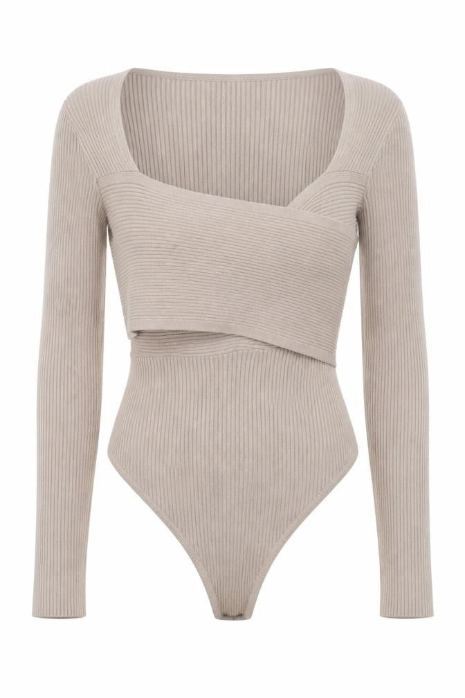 Abercrombie & Fitch Women Beige XS Ribbed Cropped Bodysuit Top