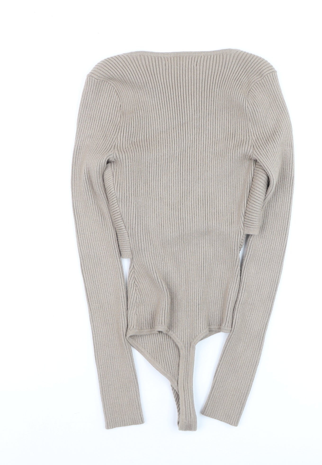 Abercrombie & Fitch Women Beige XS Ribbed Cropped Bodysuit Top