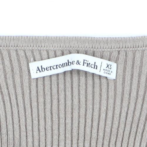 Abercrombie & Fitch Women Beige XS Ribbed Cropped Bodysuit Top