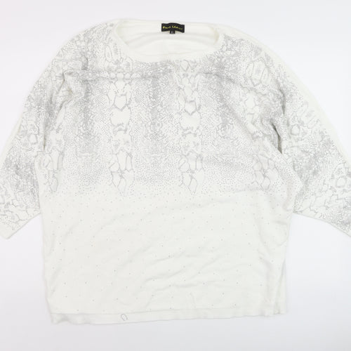 Frank Usher Womens White Rhinestone Snake Print Pullover Jumper XL