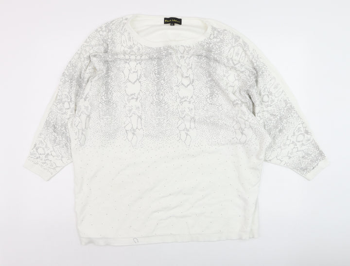 Frank Usher Womens White Rhinestone Snake Print Pullover Jumper XL
