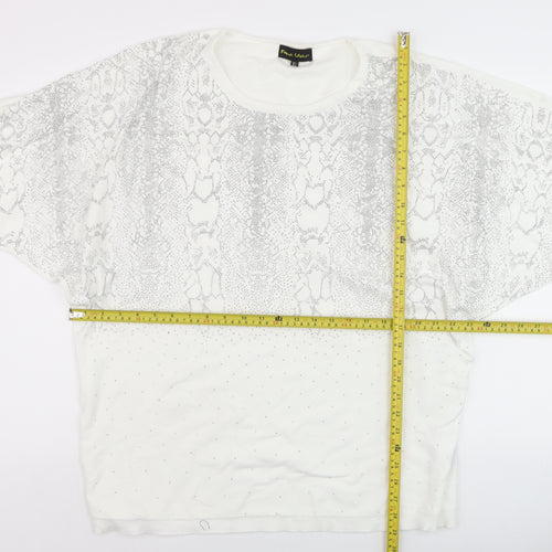 Frank Usher Womens White Rhinestone Snake Print Pullover Jumper XL