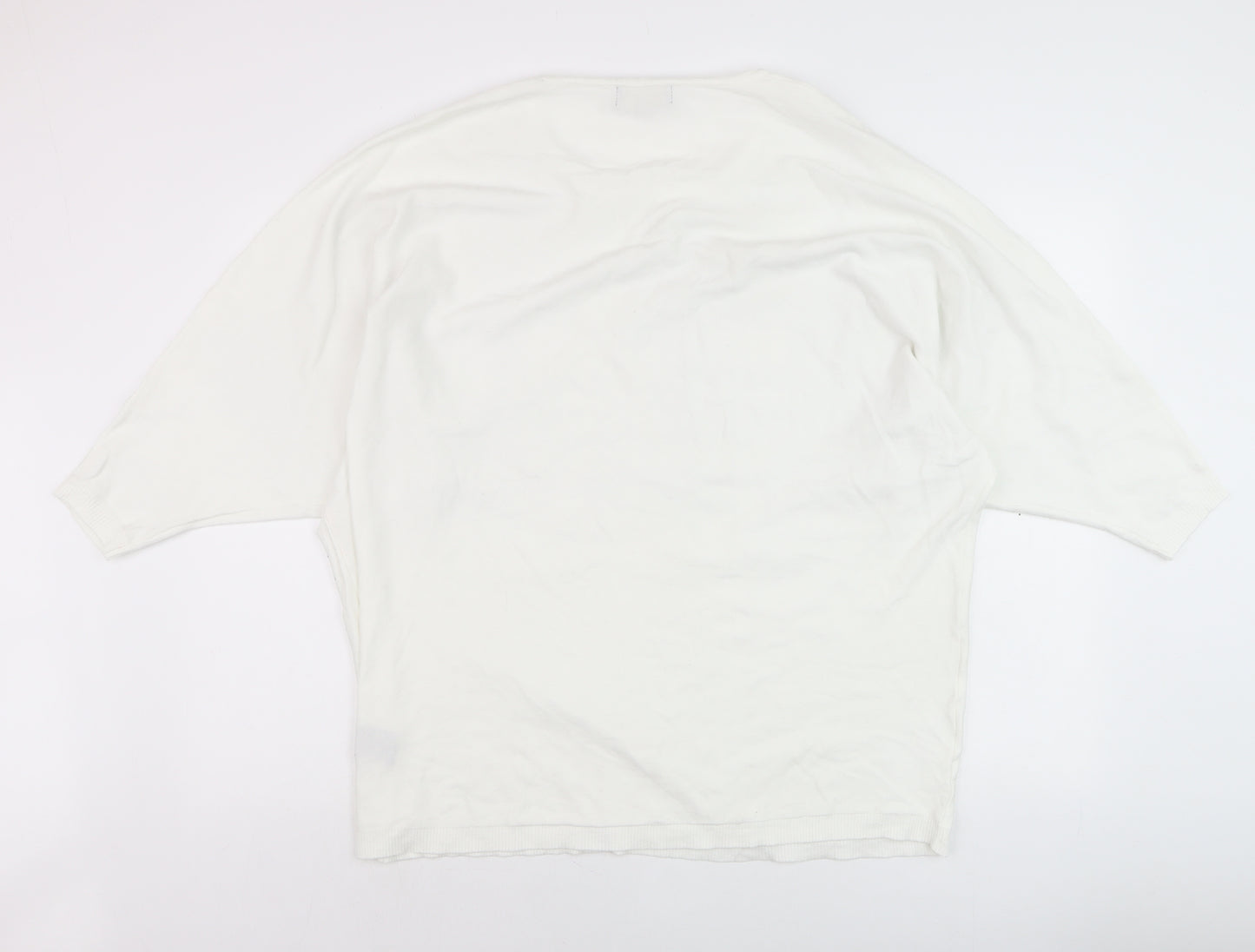 Frank Usher Womens White Rhinestone Snake Print Pullover Jumper XL