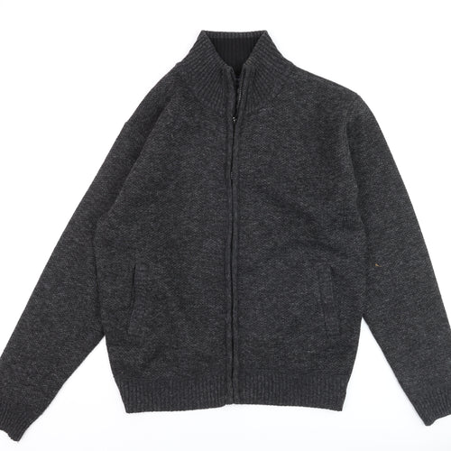J.J. Willis Men's Grey Full Zip High Neck Lined Jumper Size M