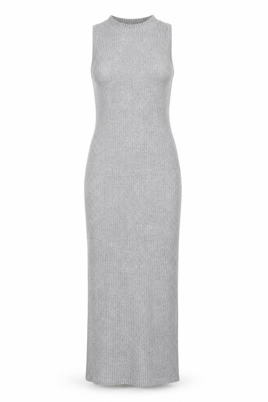 Front view of River Island Women’s Grey Ribbed Bodycon Dress, size UK 12