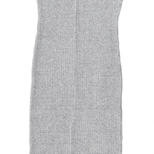 River Island Women’s Grey Ribbed Bodycon Dress Size 12