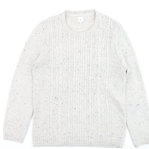River Island Mens Beige Cable-Knit Crew Neck Jumper Size L