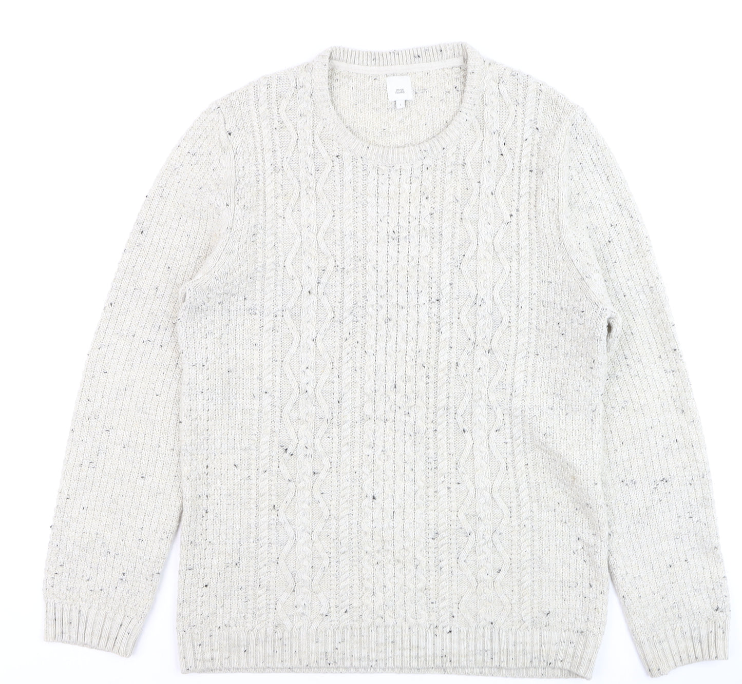 River Island Mens Beige Cable-Knit Crew Neck Jumper Size L
