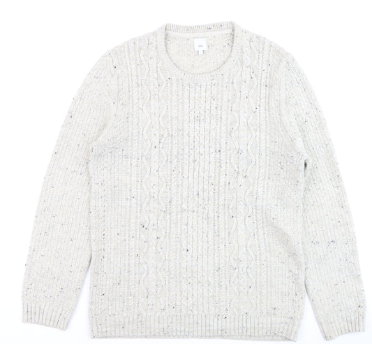 River Island Mens Beige Cable-Knit Crew Neck Jumper Size L
