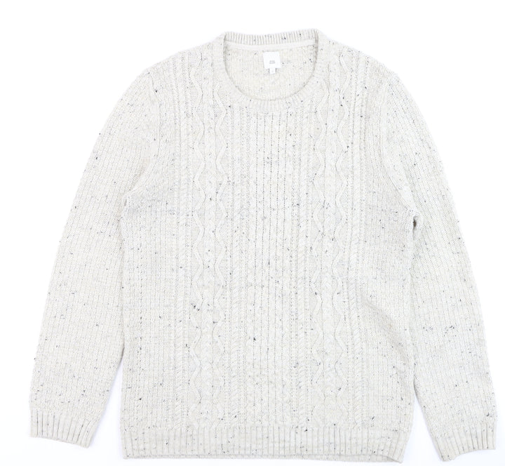 River Island Mens Beige Cable-Knit Crew Neck Jumper Size L